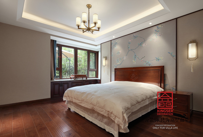 國賓壹號210㎡新中式風格裝修臥室設(shè)計實景圖