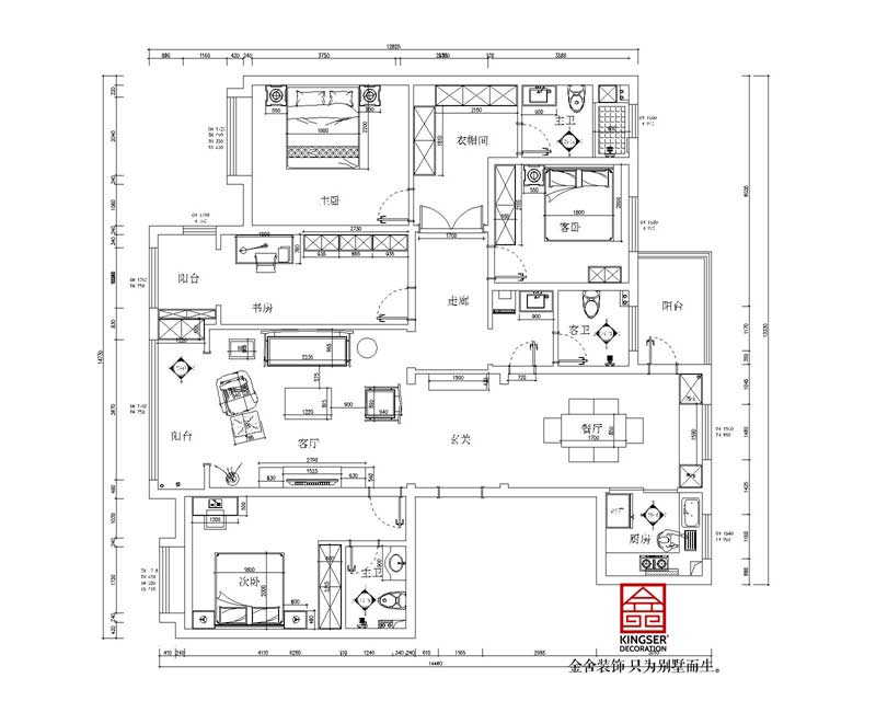 上林熙園196平米大平層戶型裝修設(shè)計(jì)方案