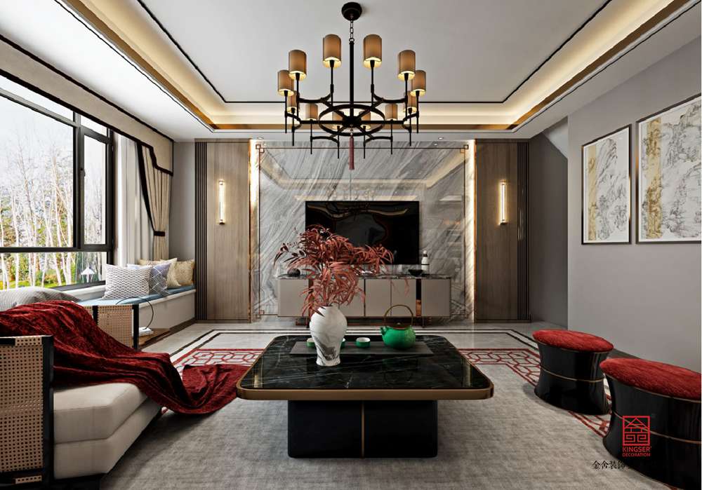 中央云著347平中式風格裝修-客廳