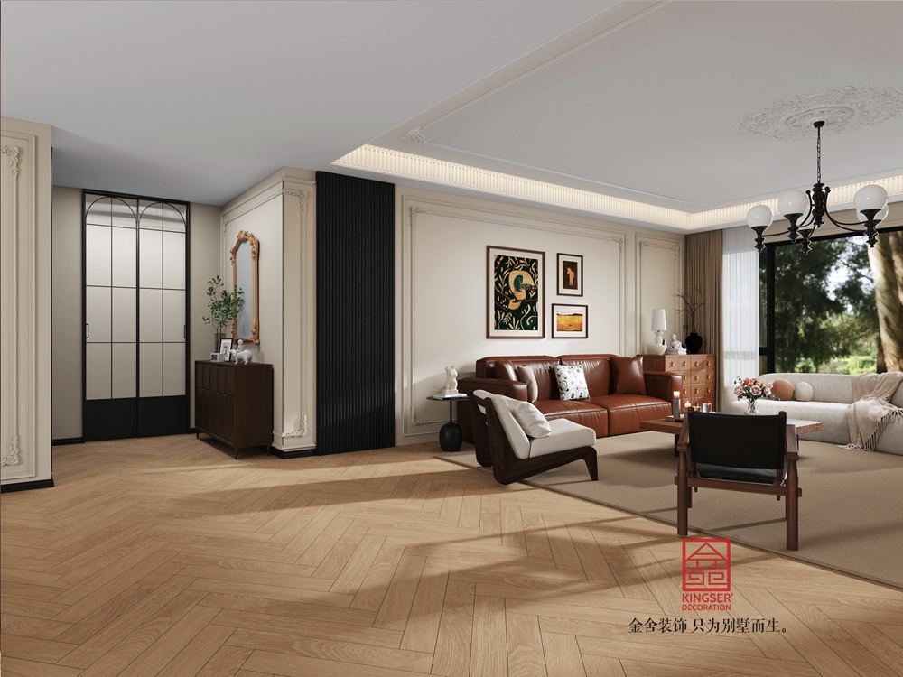 中海峯235平米復(fù)古美式風(fēng)格裝修-客廳